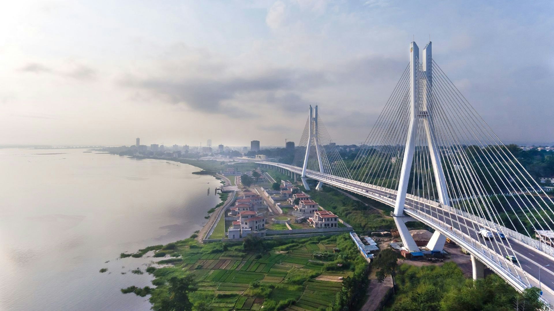 Huge Road Bridge aside the Ocean